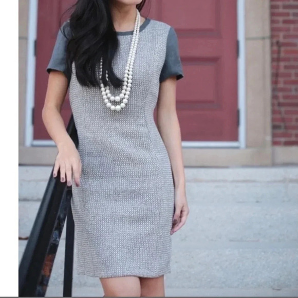Talbots Tweed Metallic Wool Blend Short Sleeve Shift Dress Lined Size 12 Gray - Picture 1 of 16